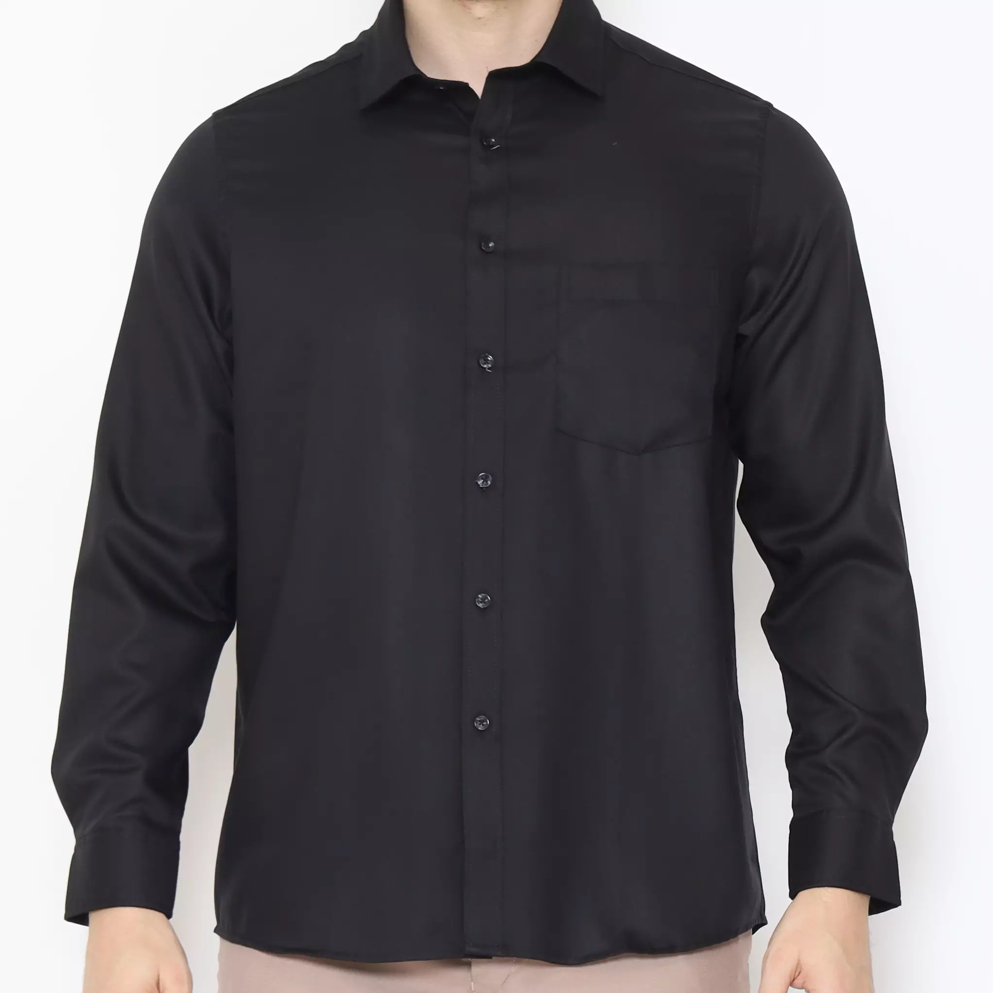 Lawell Kemeja Pria Lengan Panjang Regular Fit Bahan Bamboo Warna Black | Burton