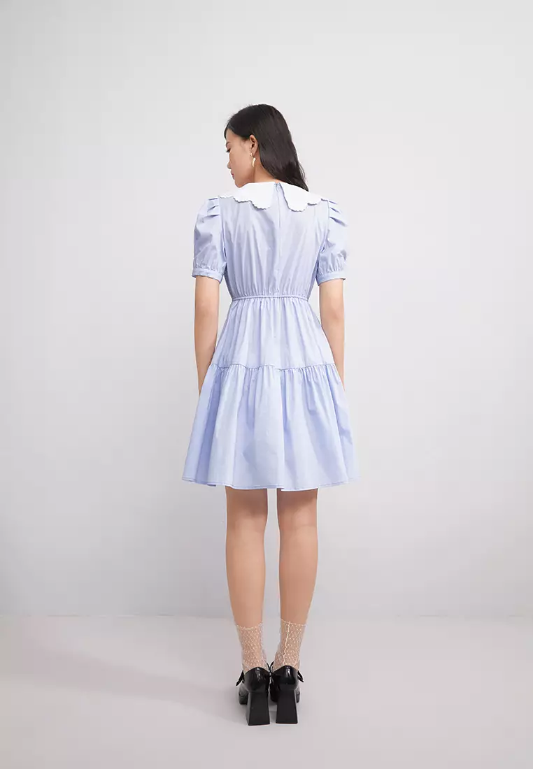 Contast Collar Tiered Mini Dress