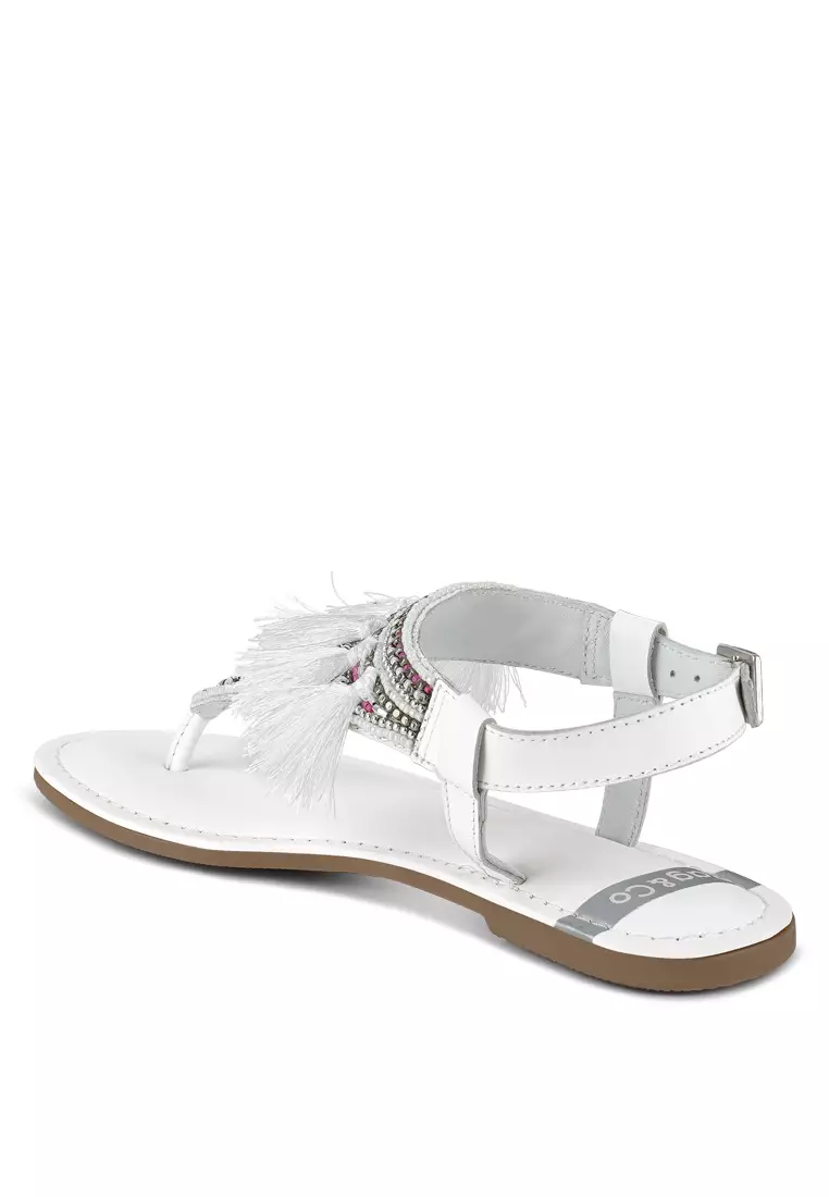 Genuine Leather Tassel Sandals in White