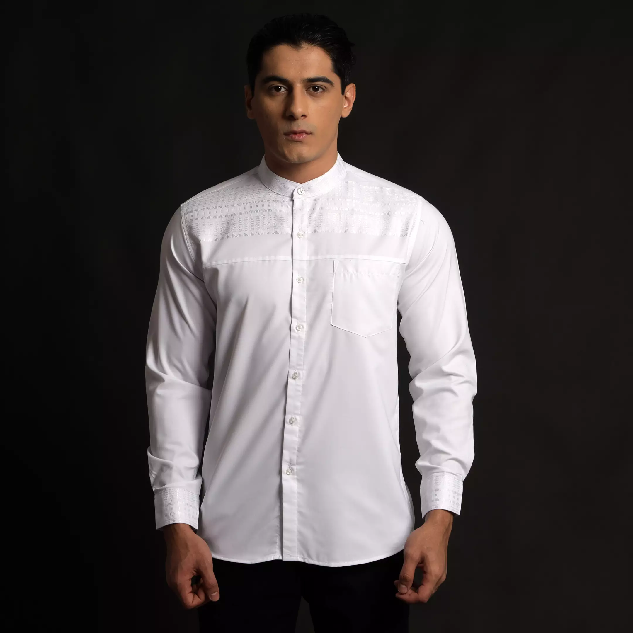 Casella Baju Koko Pria Lengan Panjang Premium Horizontal White | Koko Elegant Ismail Lengan Panjang 9907 White