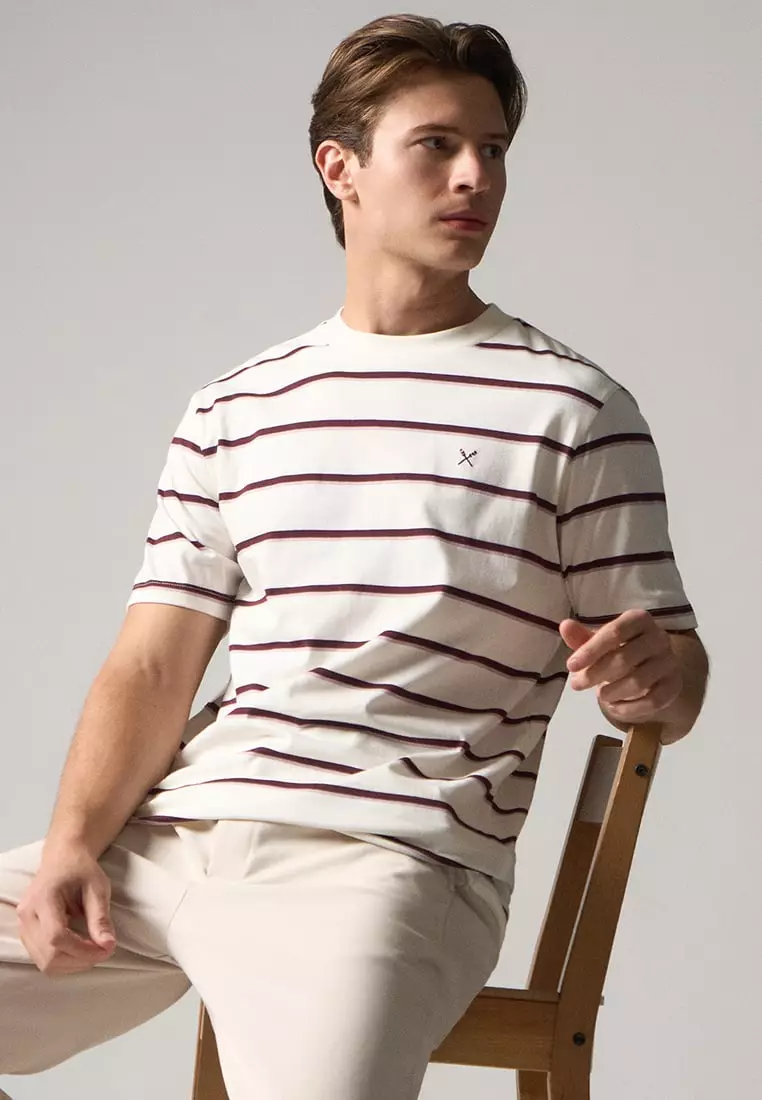 Regular Fit Striped T-Shirt In Brushed Heavy Jersey