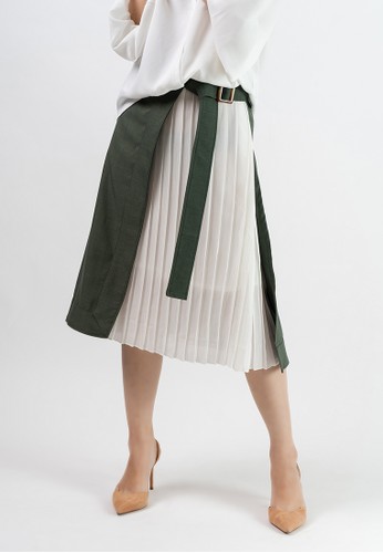 Anyday & More white and green ACCORDION SKIRT B2D6BAA42C4950GS_1