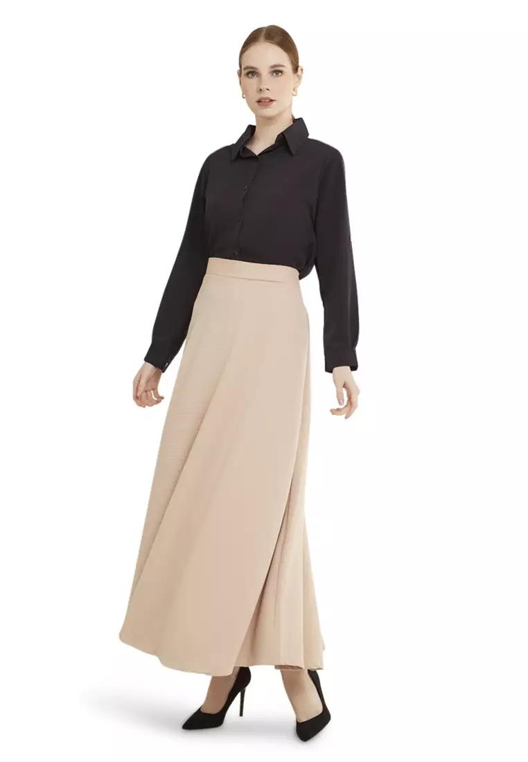 Viani Maxi Skirt Plain Rok Panjang Bawahan Wanita Relaxed Fit - Cream
