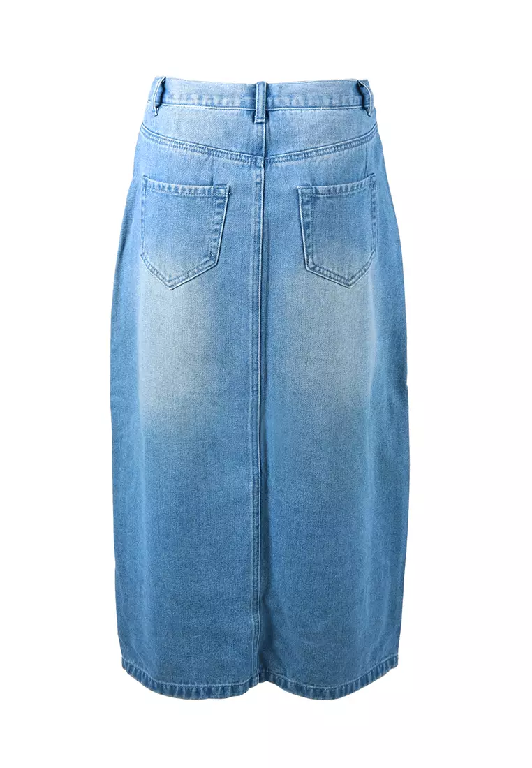 Cutesy Wash Daring Denim Skirt In Mid Blue