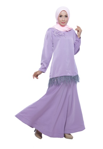 Sierra Kurung Moden In Lilac with flare Skirt from Adrini's in Purple