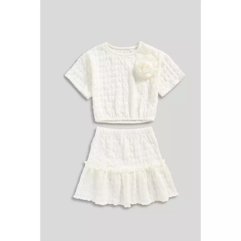 Mothercare Bubble Jersey Top and Skirt Set - Set Baju Anak Perempuan (Putih)