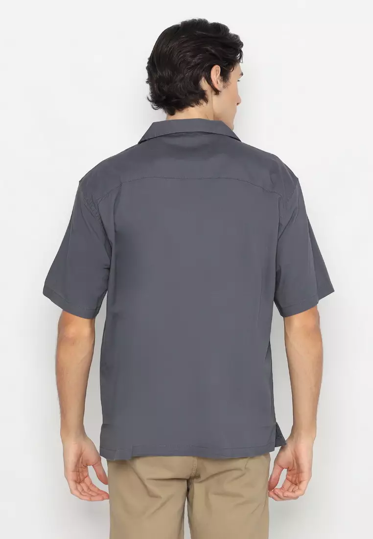 RBJ Kemeja Polos Twill Rayon Krah Hawaii Abu Tua Regular Fit Pria