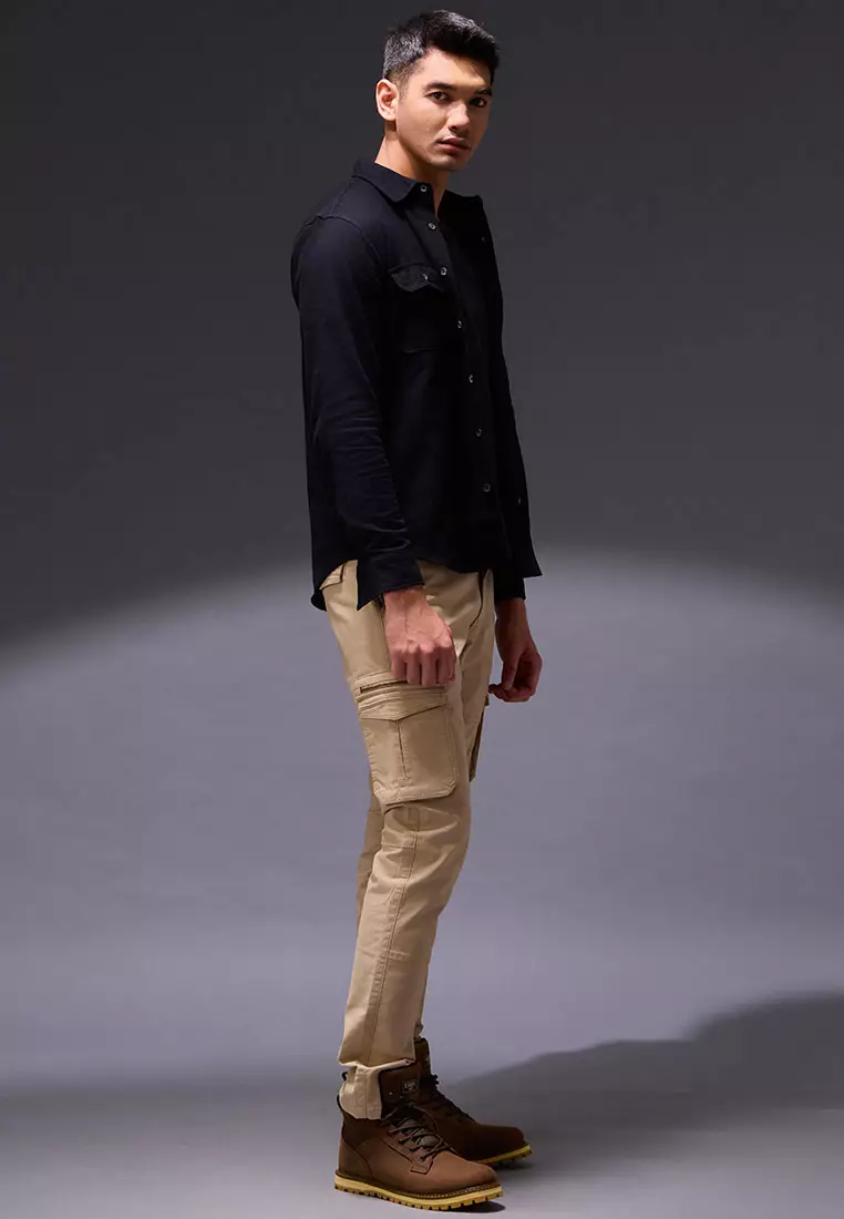 Celana Panjang Cargo Asymetric Stretch Cotton Oxcon Light Khakis