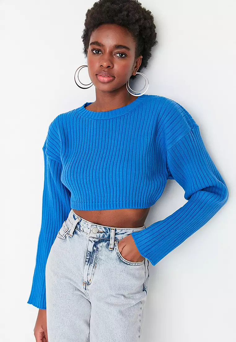 Royal blue crop on sale sweater