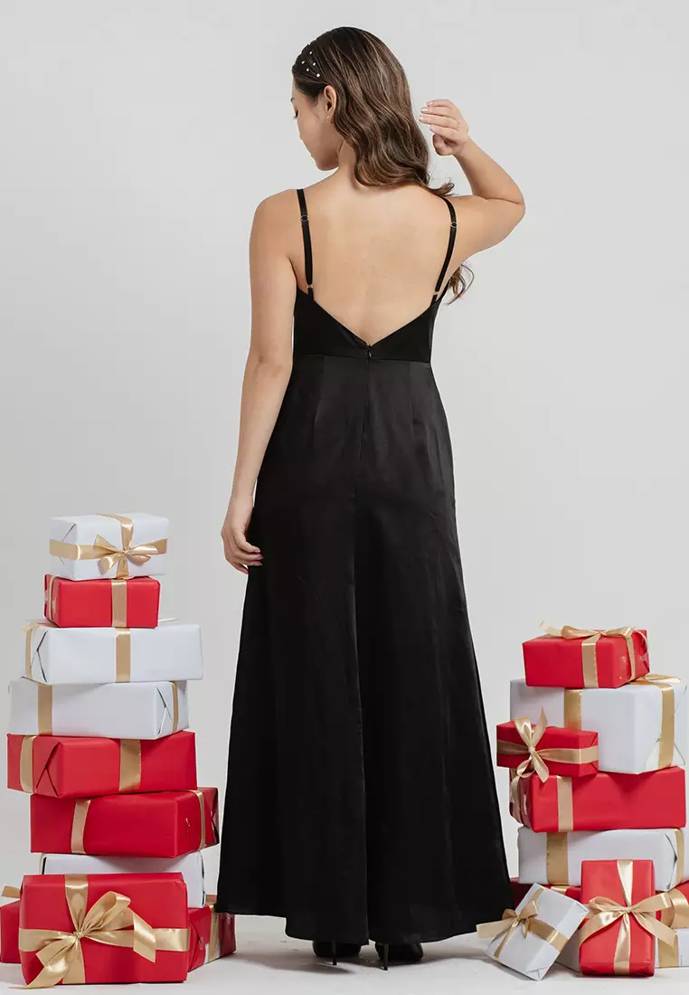 Cowl Neck Backless Maxi Dress in Black