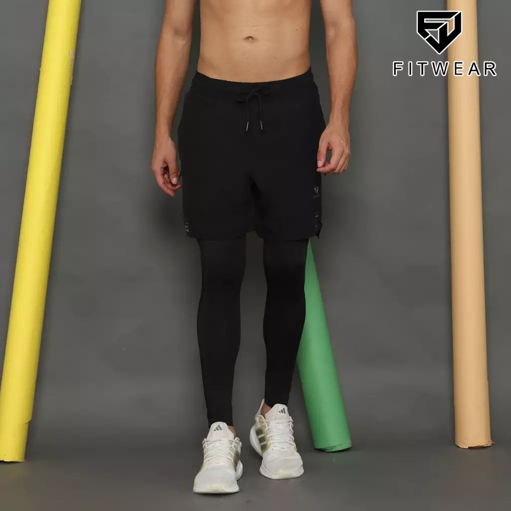 Fitwear - Celana Lari + Legging Dryfit Pria JACKSON COLORED REFLECTIVE - BLACK