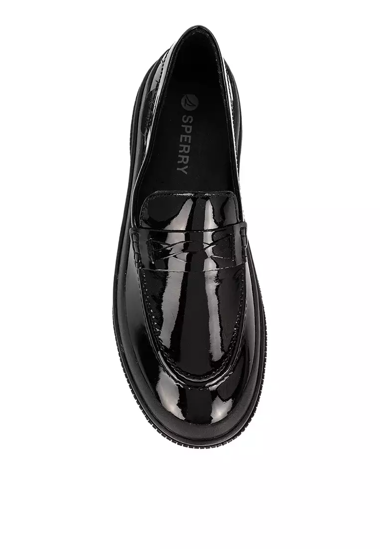 Sperry black patent leather loafers top