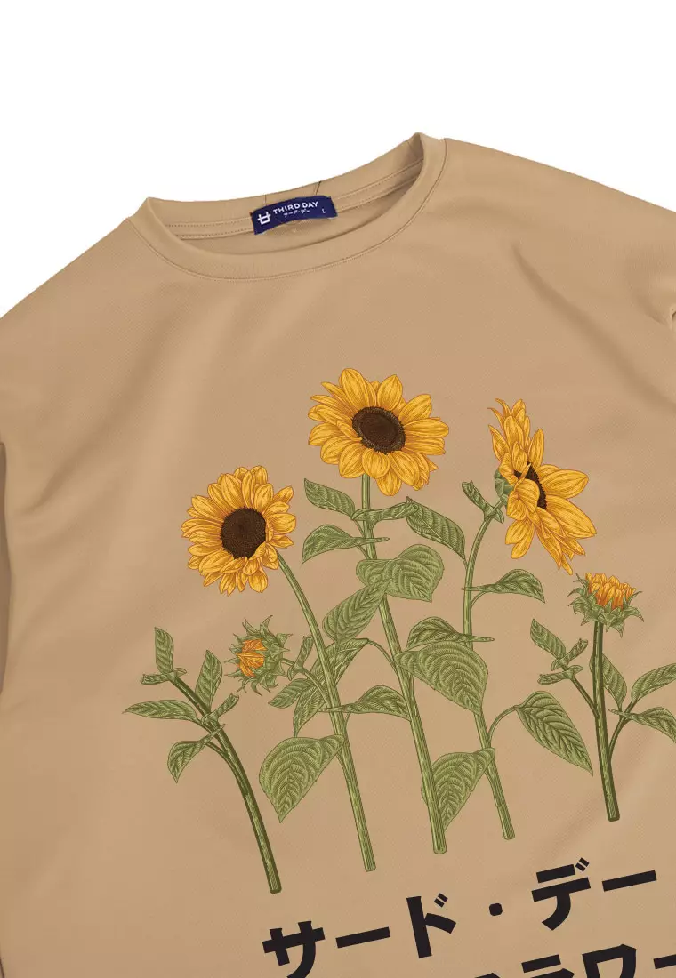 MTO44 kaos oversize gambar bunga matahari sun flower bahan tebal scuba distro pria khaki