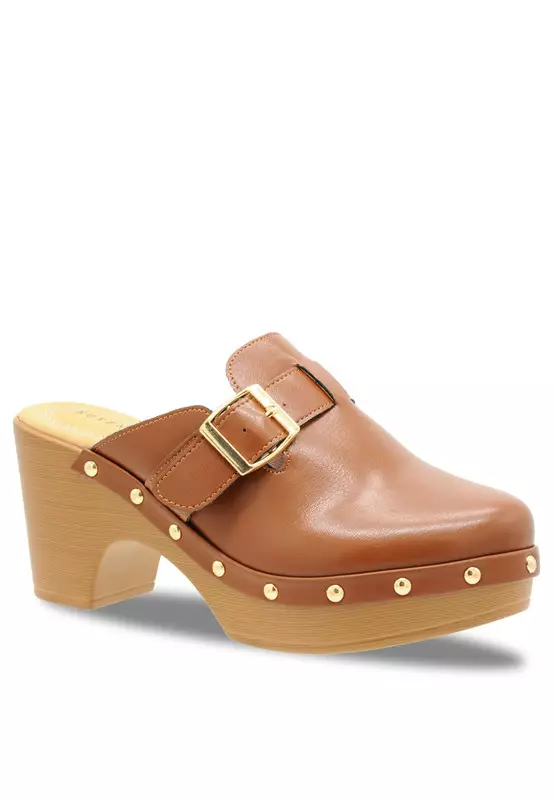 Solid Tone Wooden Casual Heels