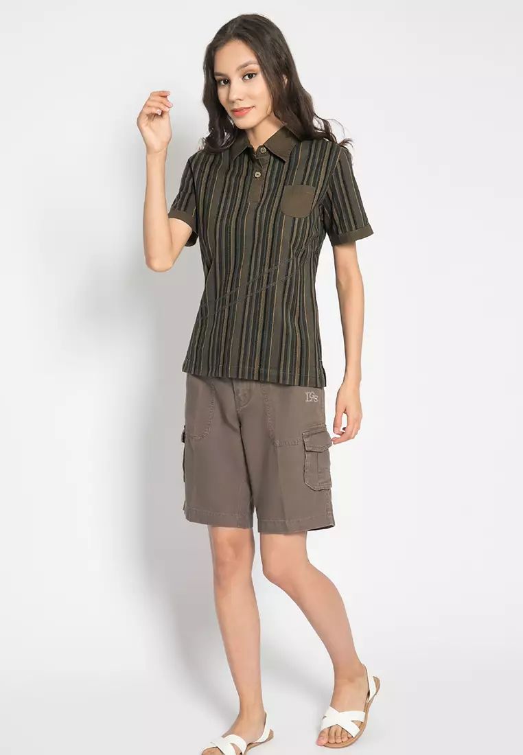 LGS Kaos Casual Polo Wanita Lengan Pendek Salur LLTS.520.NH146A.004.7C