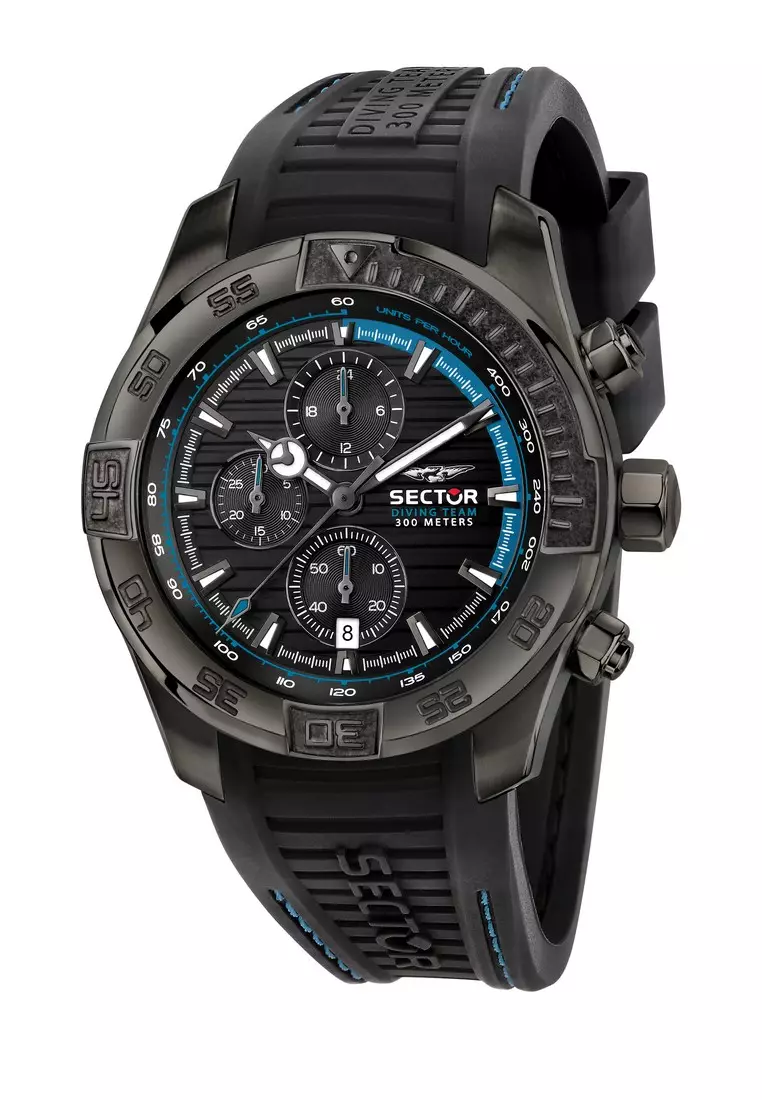 【Diving Watch-30 ATM Waterproof】 Sector Diving Team 45mm Silicon Chronograph Men's Quartz Watch-R3271635001