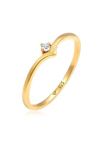 Elli Jewelry white Ring Solitaire V-Shape Elegant Diamond Gold Plated 0A7FBACC7A10ADGS_1