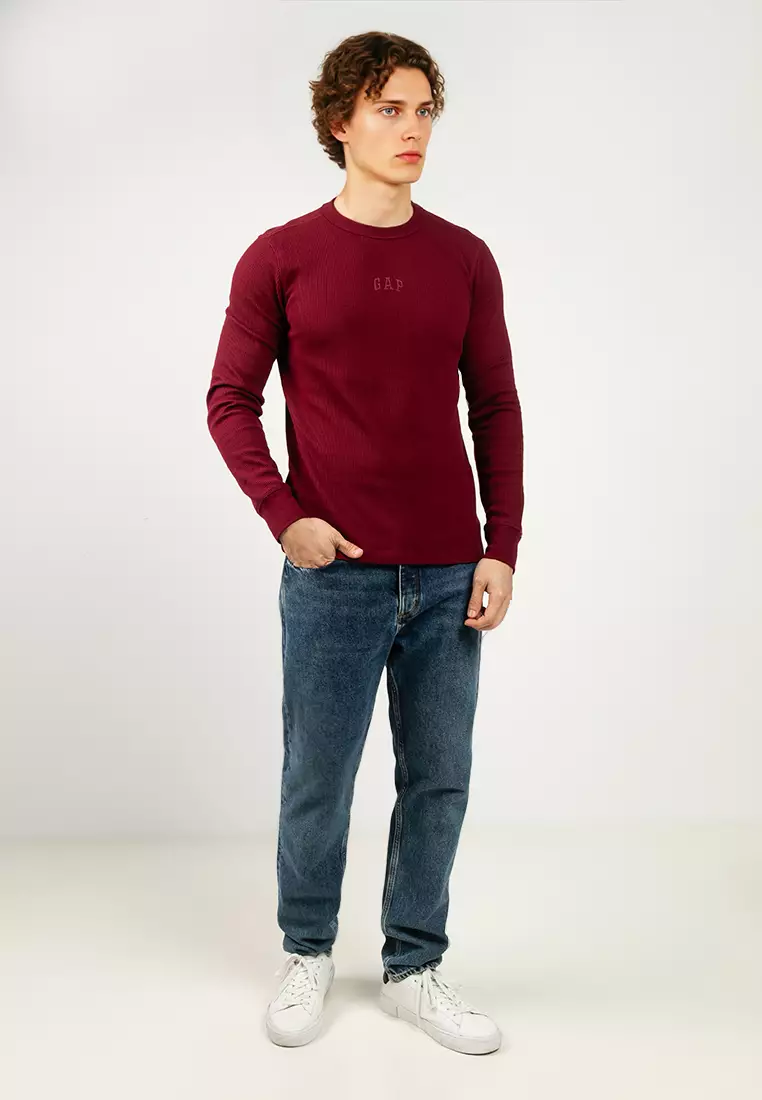 Terry Long Sleeves Waffle Logo Crew Neck Top