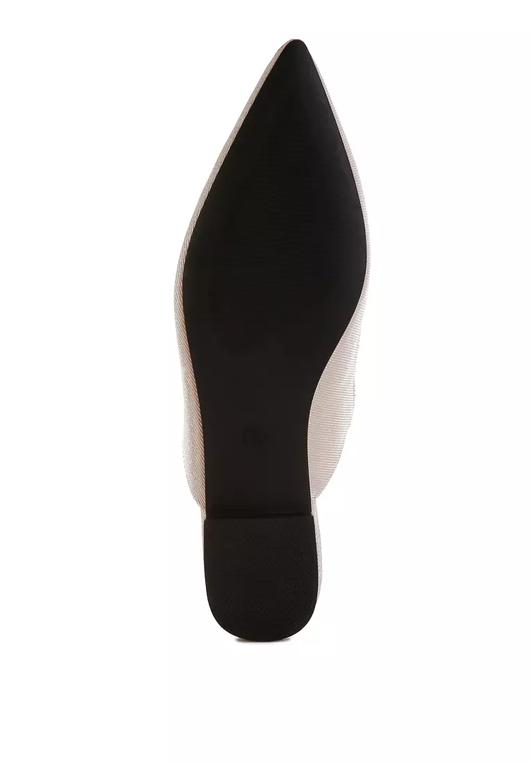 Diamante Strap Glitter Mules in Beige