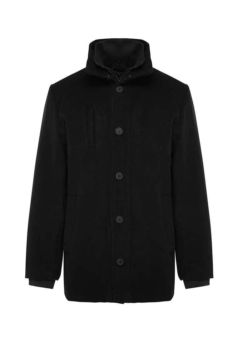 Stand Collar Wool Blend Coat