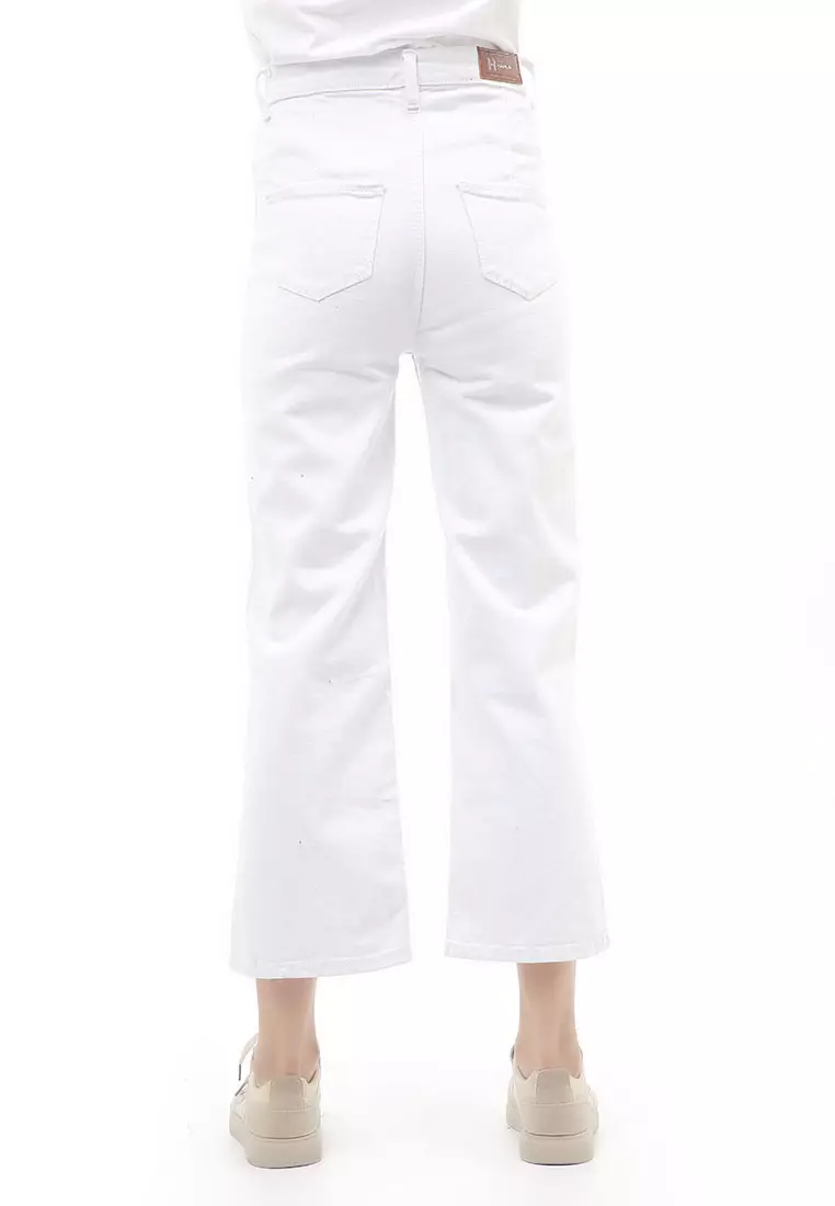 Jourel Celana Panjang Boyfriend Kulot Wanita Korean Style Material Denim ORIGINAL - White