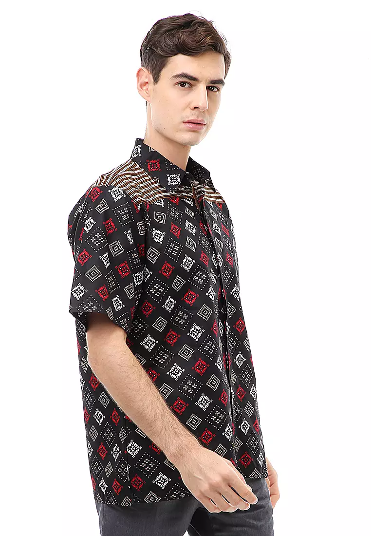 Kendrick Atasan Formal Kemeja Batik Pria Motif Abas Short Sleeve Full Furing Material Cotton ORIGINAL