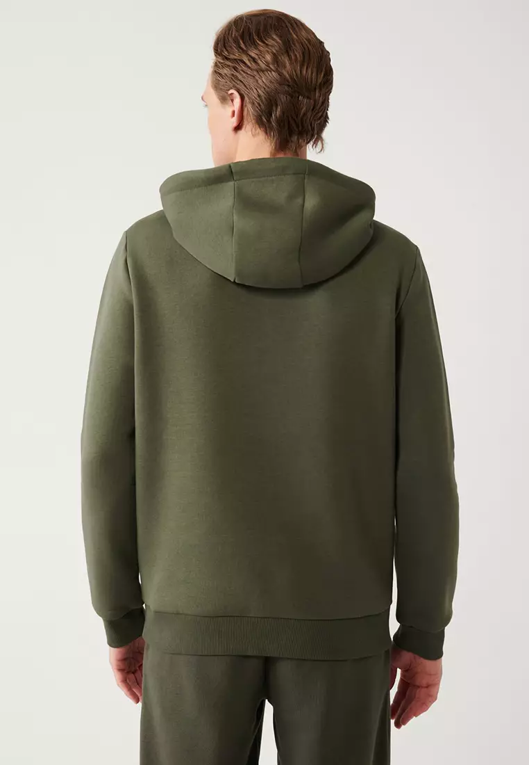 Men's Khaki Hooded 3 Thread Raised Printed Sweatshirt A32Y1240