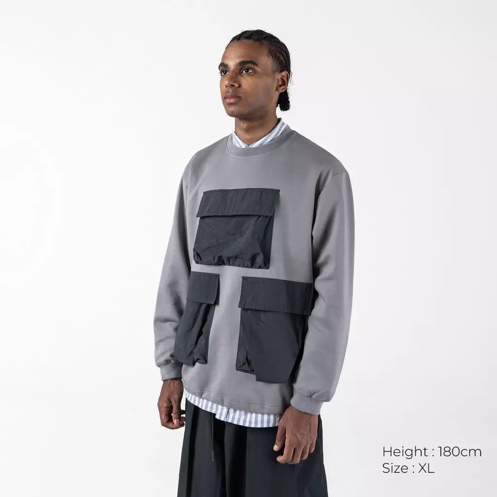 Monstre Crew Neck Sweater Sweatshirt Crewneck Harian Relax Comfort - Abu