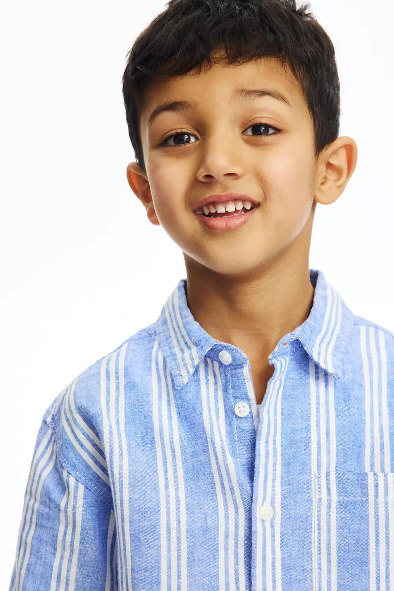 Short-sleeved linen-blend shirt
