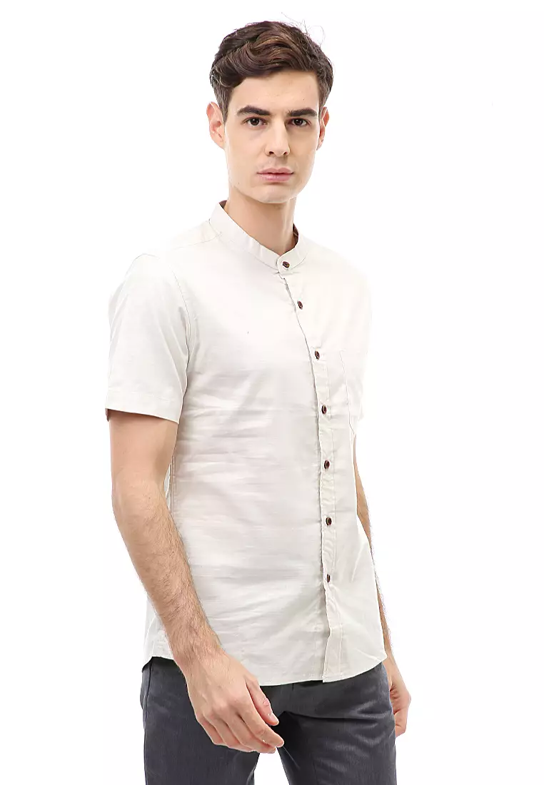 Dwan Atasan Kasual Kemeja Koko Pria Slim Fit Lengan Pendek Material Cotton ORIGINAL - White