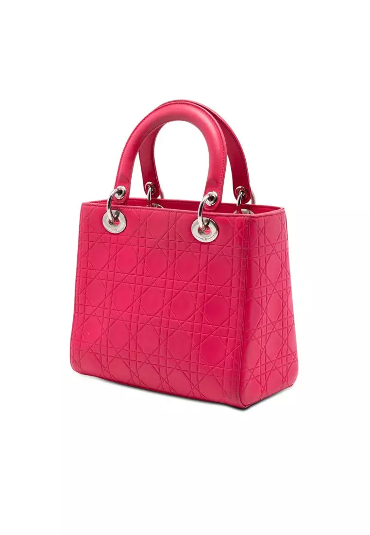 Pre-Loved Dior Medium Ultra Matte Calfskin Cannage Embossed Lady Dior