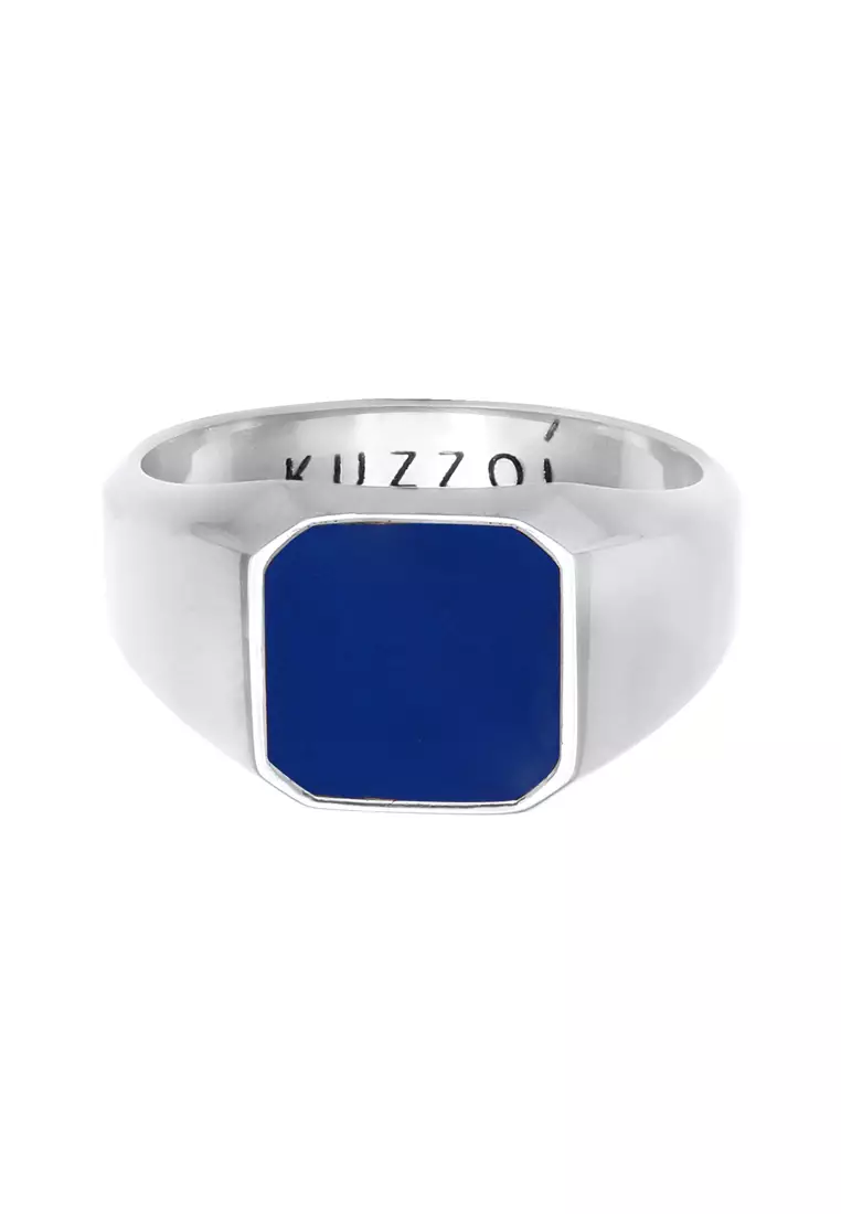 EXCLUSIVE Cincin Perhiasan Perak 925 Pria Signet Ring Blue Enamel