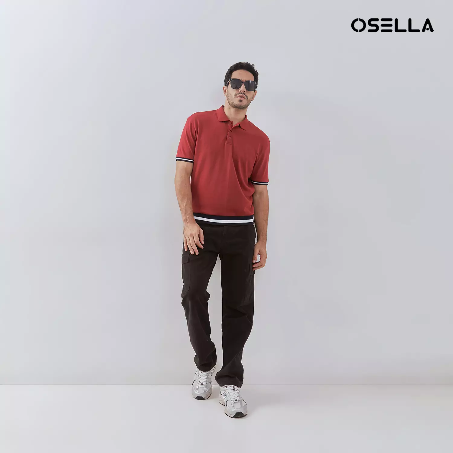 [NEW] Osella Ronan Solid Polo With Contrast Stripe Rib In Maroon 2021500953 | Polo Shirt Pria Lengan Pendek