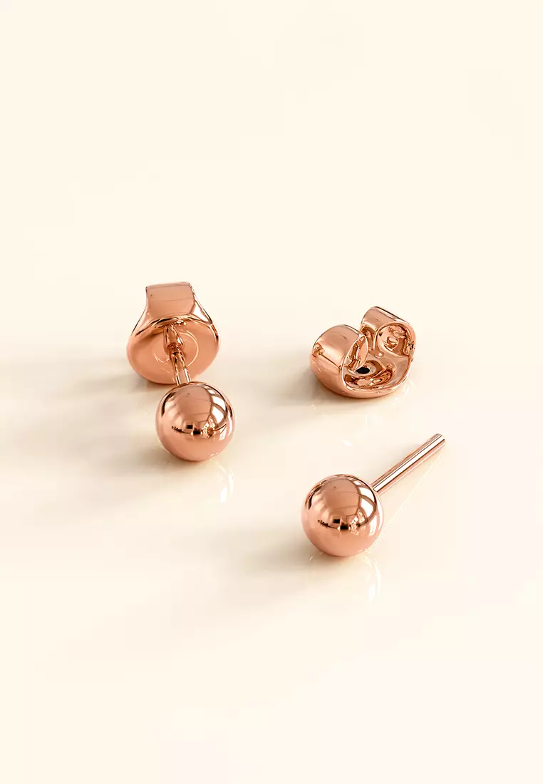 Glitter Ball Stud Rose Gold Layered Earrings 4mm
