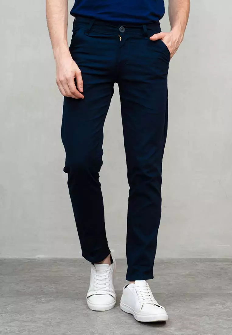 Celana Panjang chino slim fit navy blue chino pants bahan stretch