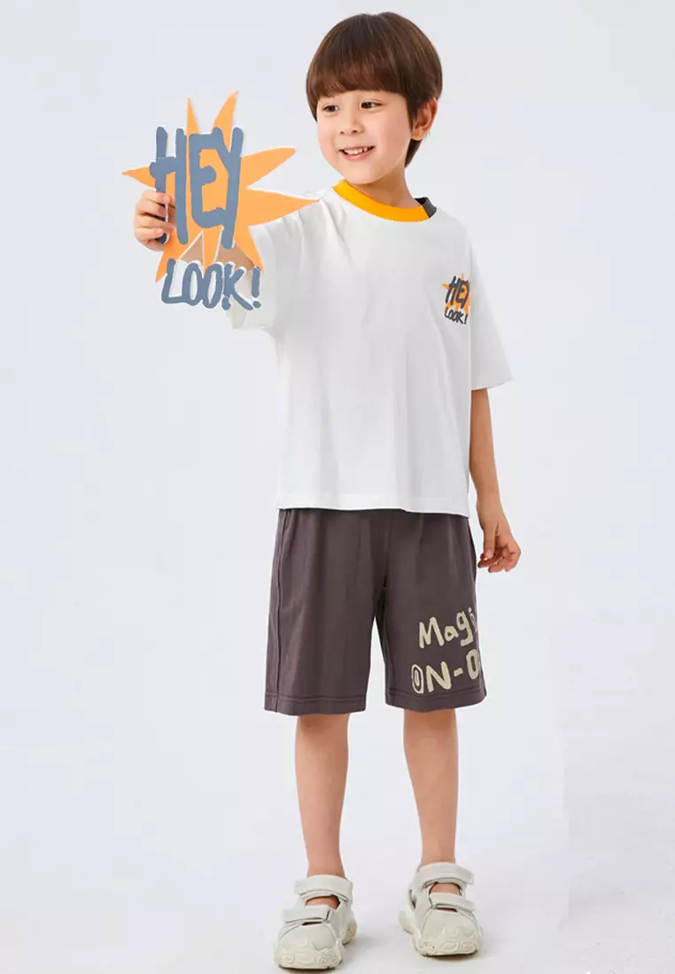 男童针织短裤中大童趣味印花设计阔腿裤