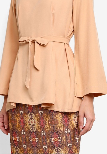 Buy Freesia Modern Kurung with Batik Printed Maxi Skirt from Fazboka in Beige only 179