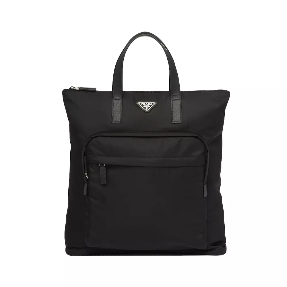 TOTE BAG 38 IN BLACK RE-NYLON AND SAFFIANO LEATHER TRIM