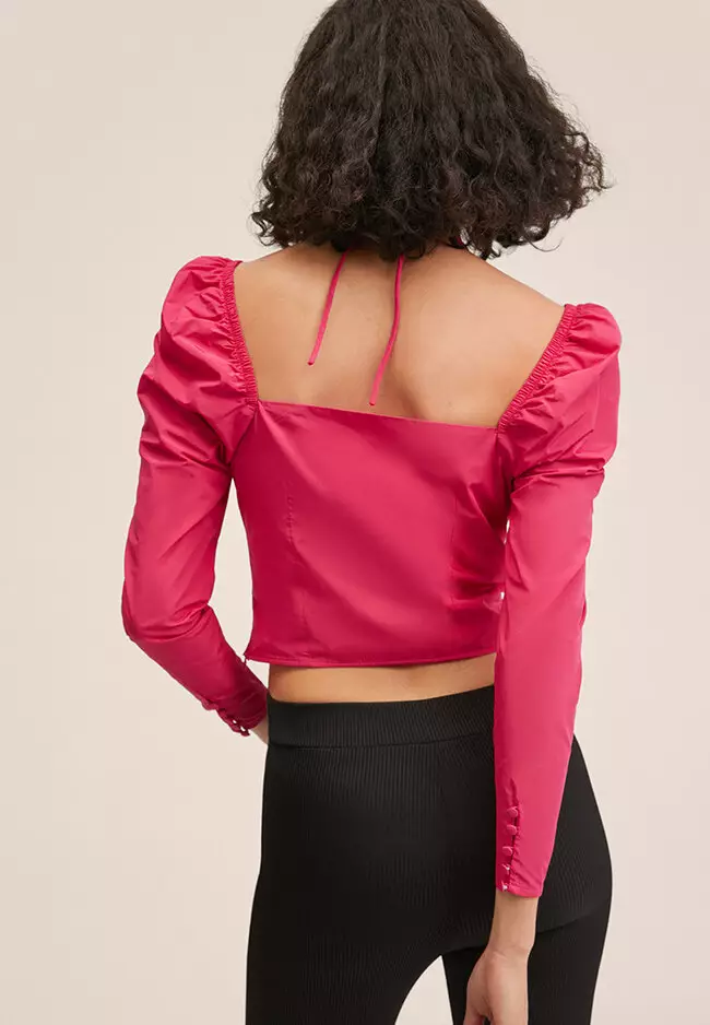 Puff-Sleeved Cropped Blouse
