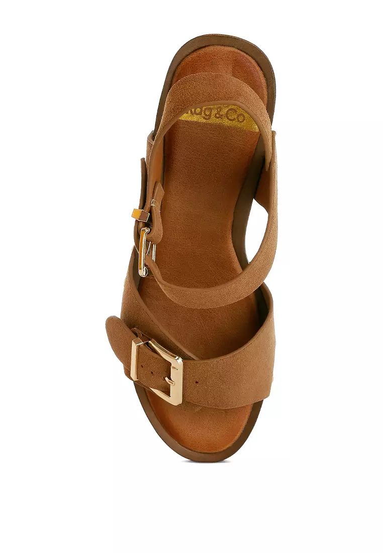 Real Suede Leather Clog Sandals In Tan