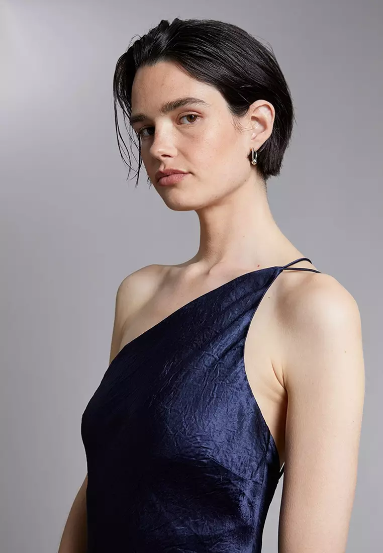 One-Shoulder Satin Midi Dress