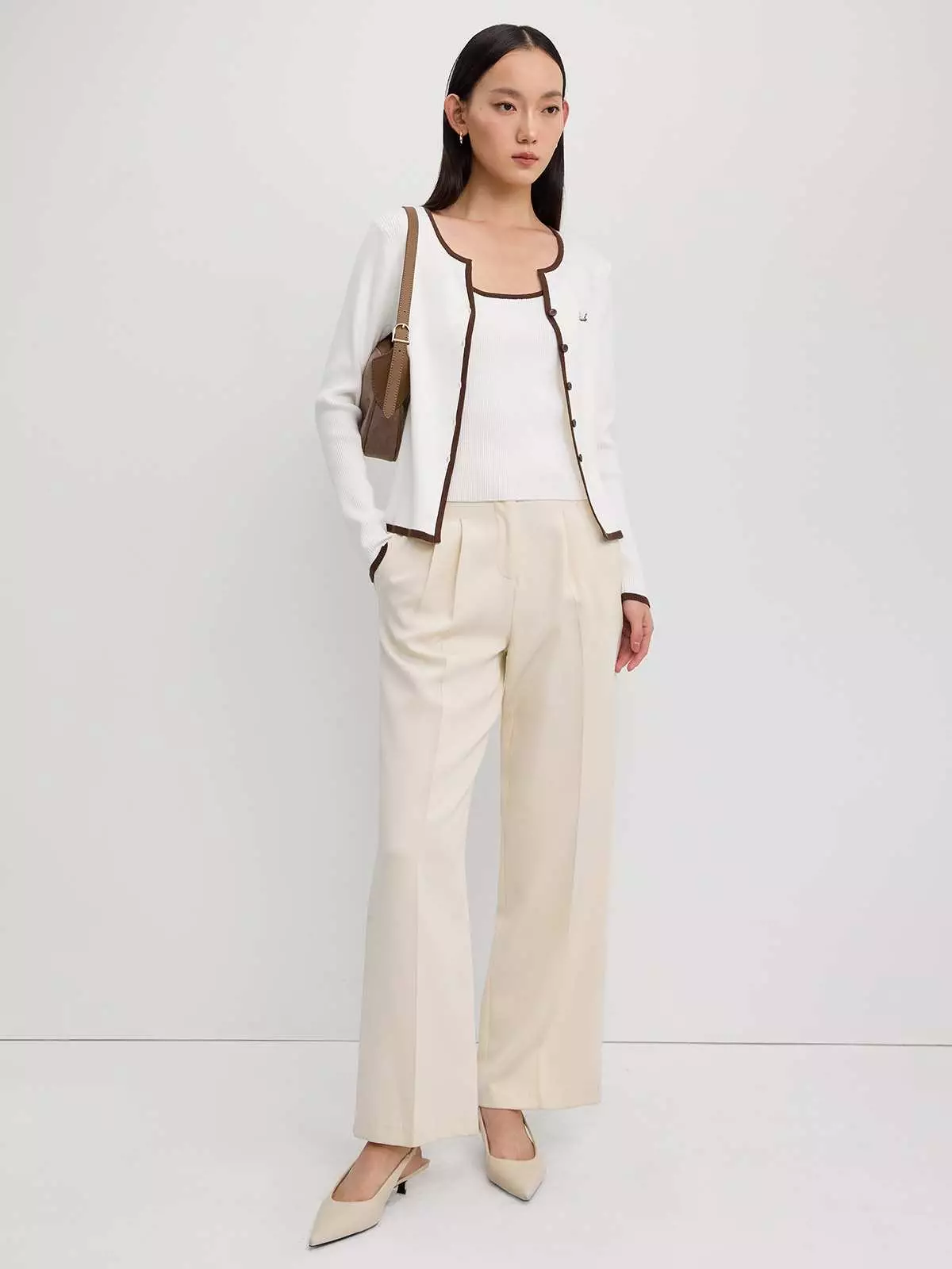 Pomelo - Cardigan Wanita - Faux Layer Knit Cardigan - Ivory