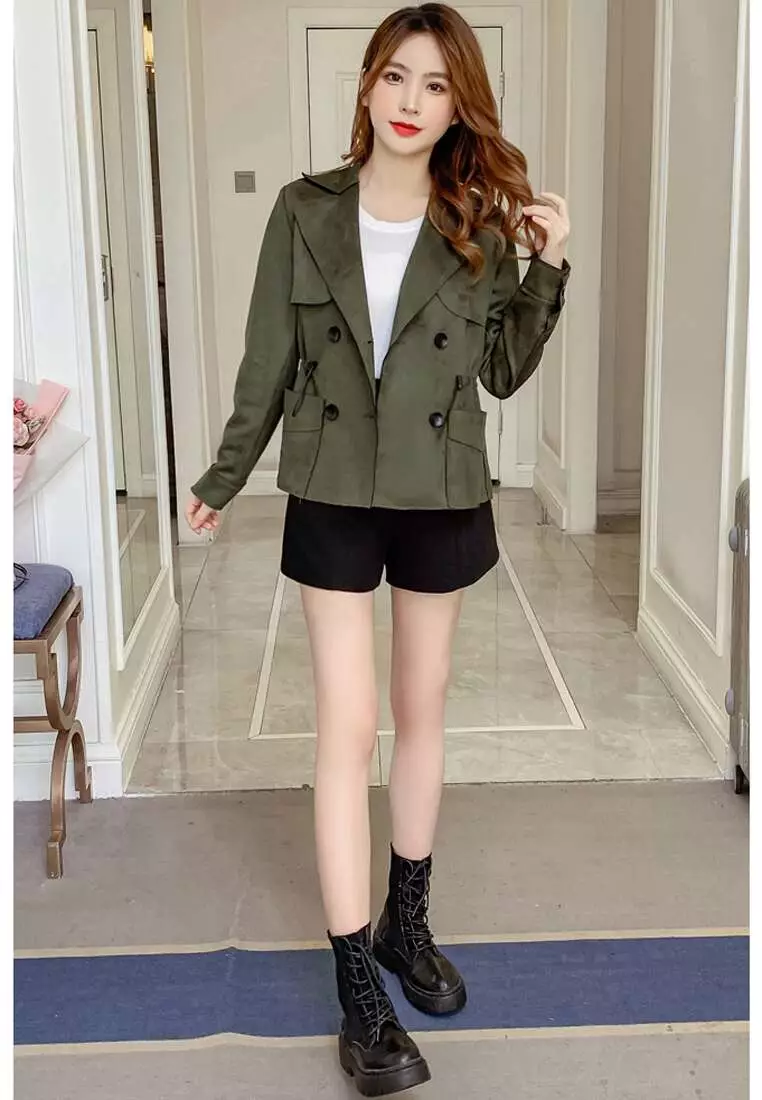 Double Breasted Suede Coat Jacket