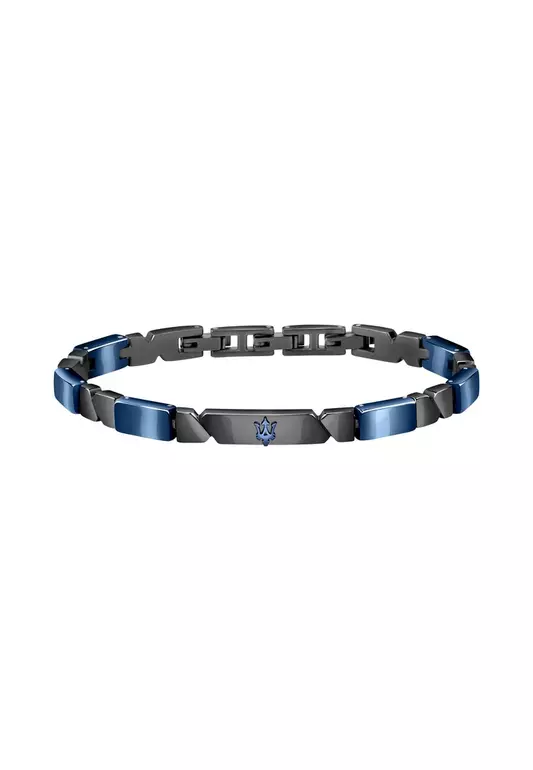 Maserati Jewels 220mm Men's Stainless Steel Ceramic Bracelet, Blue & Gun, JM221ATZ01 (Adjustable)