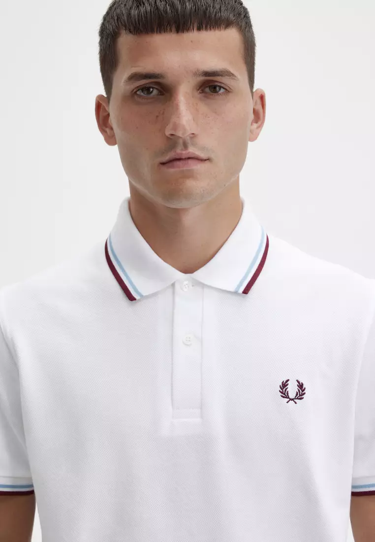 Fred Perry M12 Made in England Twin Tipped Fred Perry Shirt (White / Ice / Maroon)
