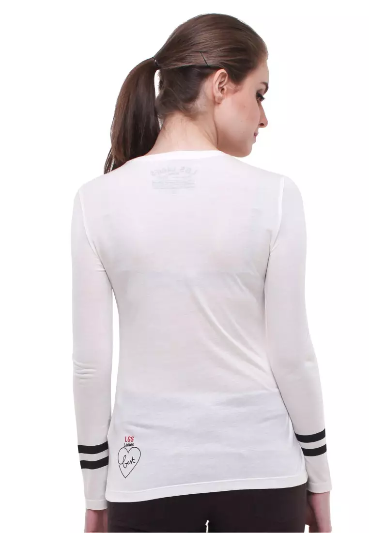 LGS Kaos Casual Wanita Lengan Panjang Slim Fit Putih Motif Sapi Size