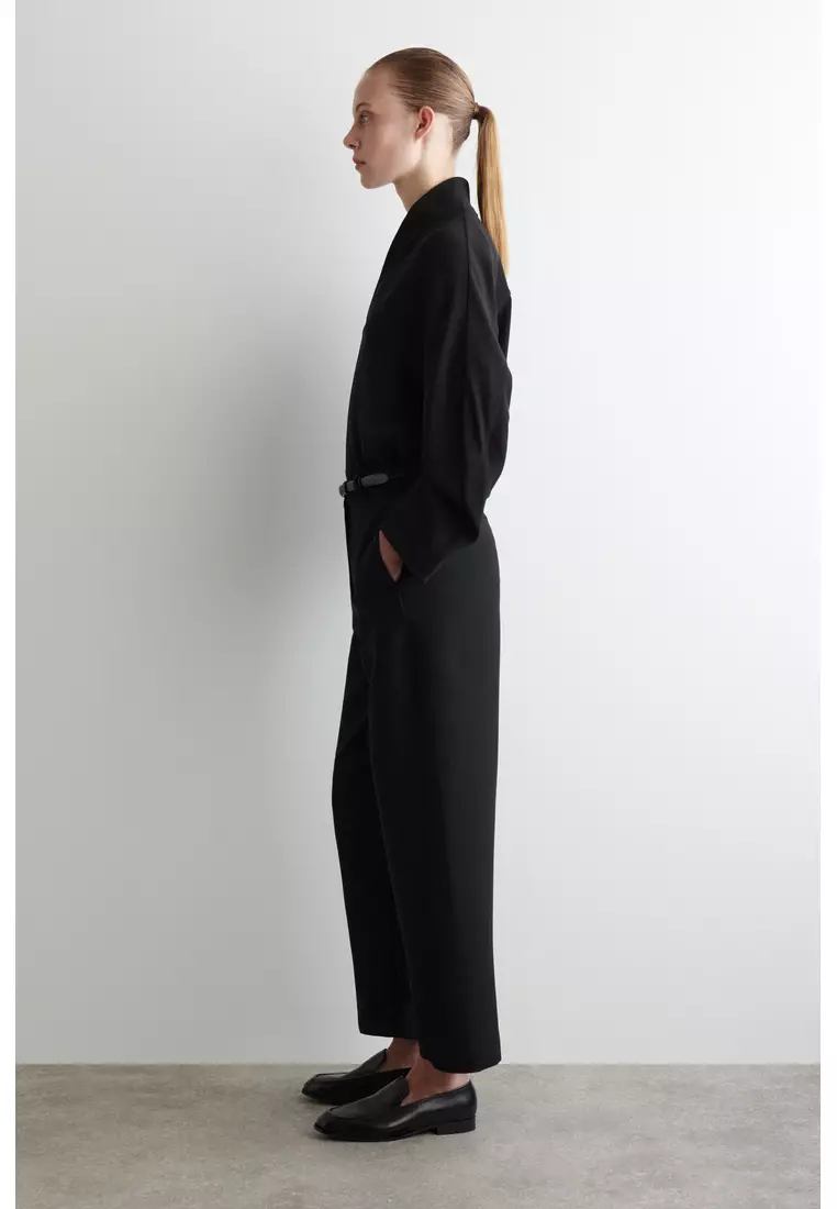 CROPPED WOOL BARREL-LEG TROUSERS