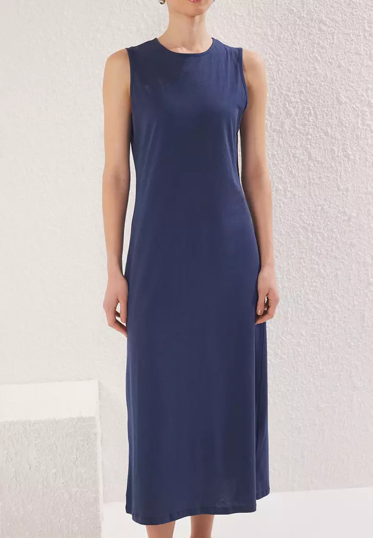 Navy Blue Sleeveless Long Lining Undershirt Dress TCTSS21UK0034
