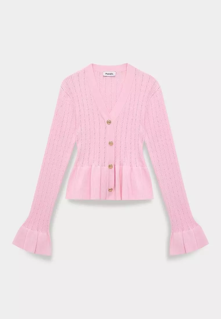 Frill-Trim Peplum Cardigan