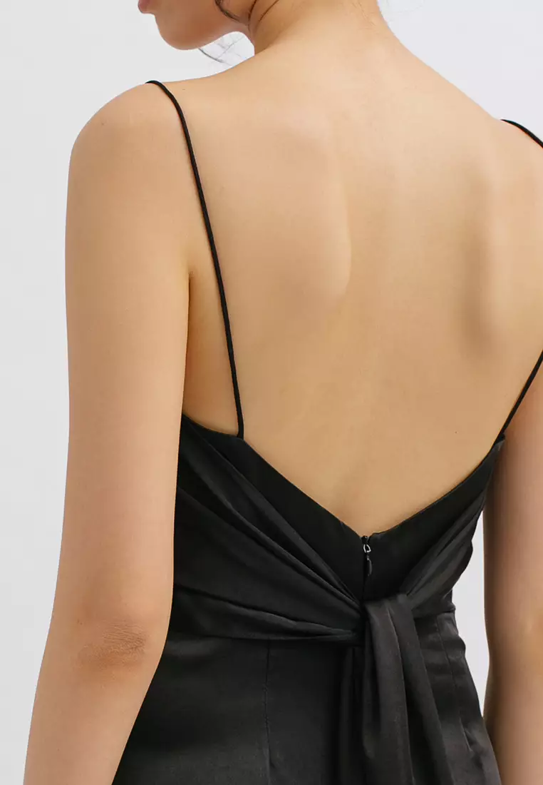 Backless Tied Flare Maxi Dress in Black